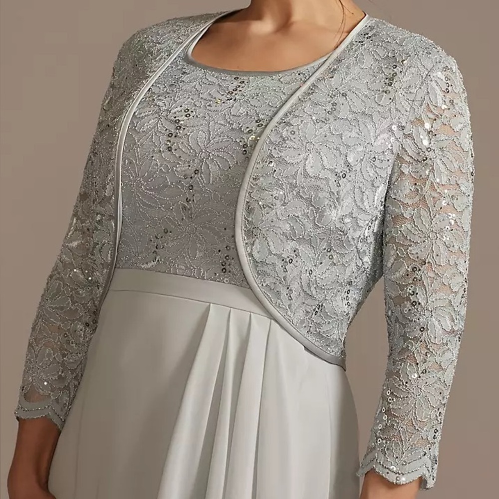 Oleg Cassini Women’s Light Gray Sequined lace Open Bolero Jacket Mystic Size 2